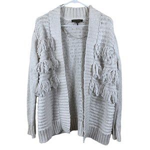 Tommy Bahama Light Gray Fringe Open-Front Knit Cardigan